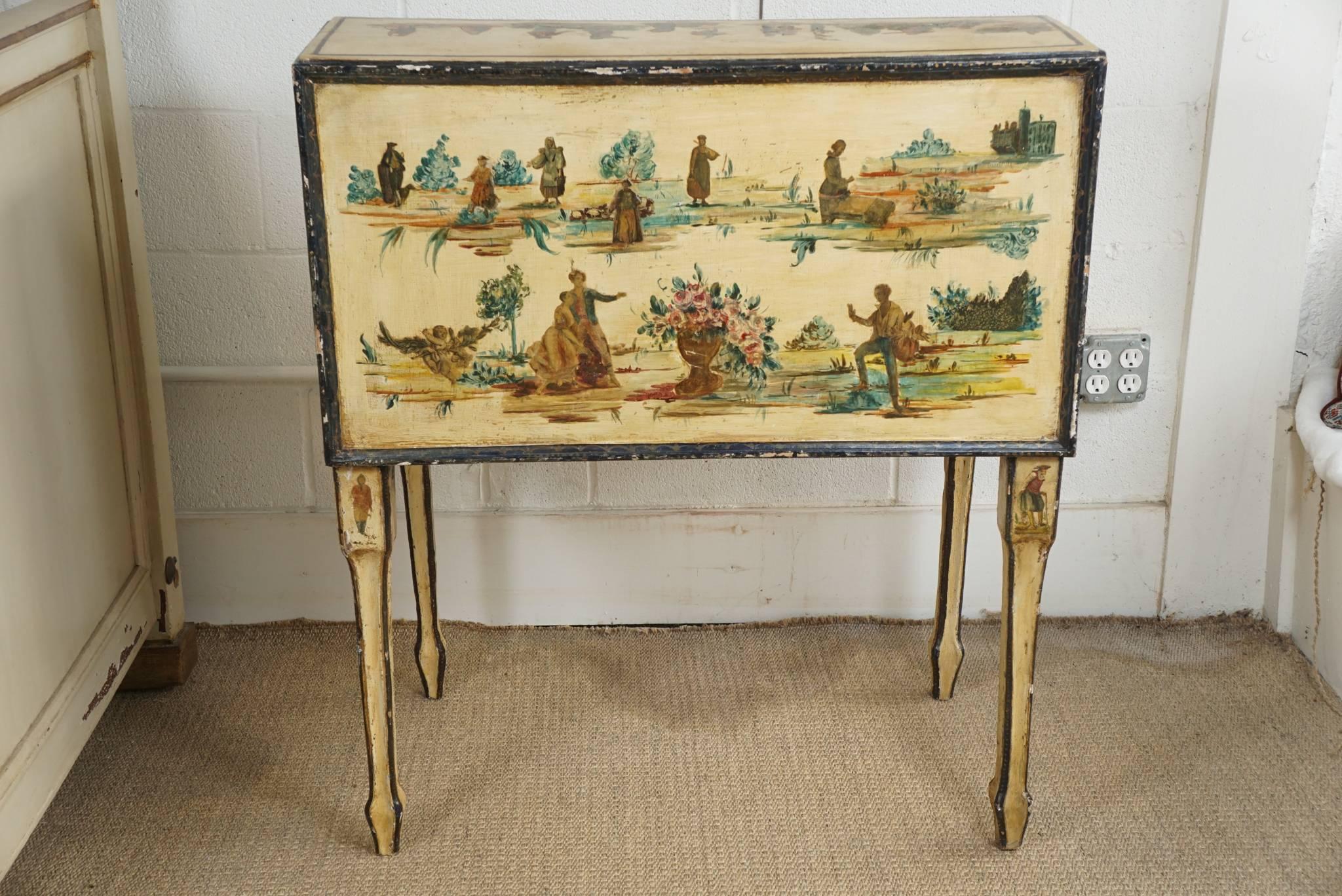 Italian Painted Desk with Decoupage Figures For Sale 3