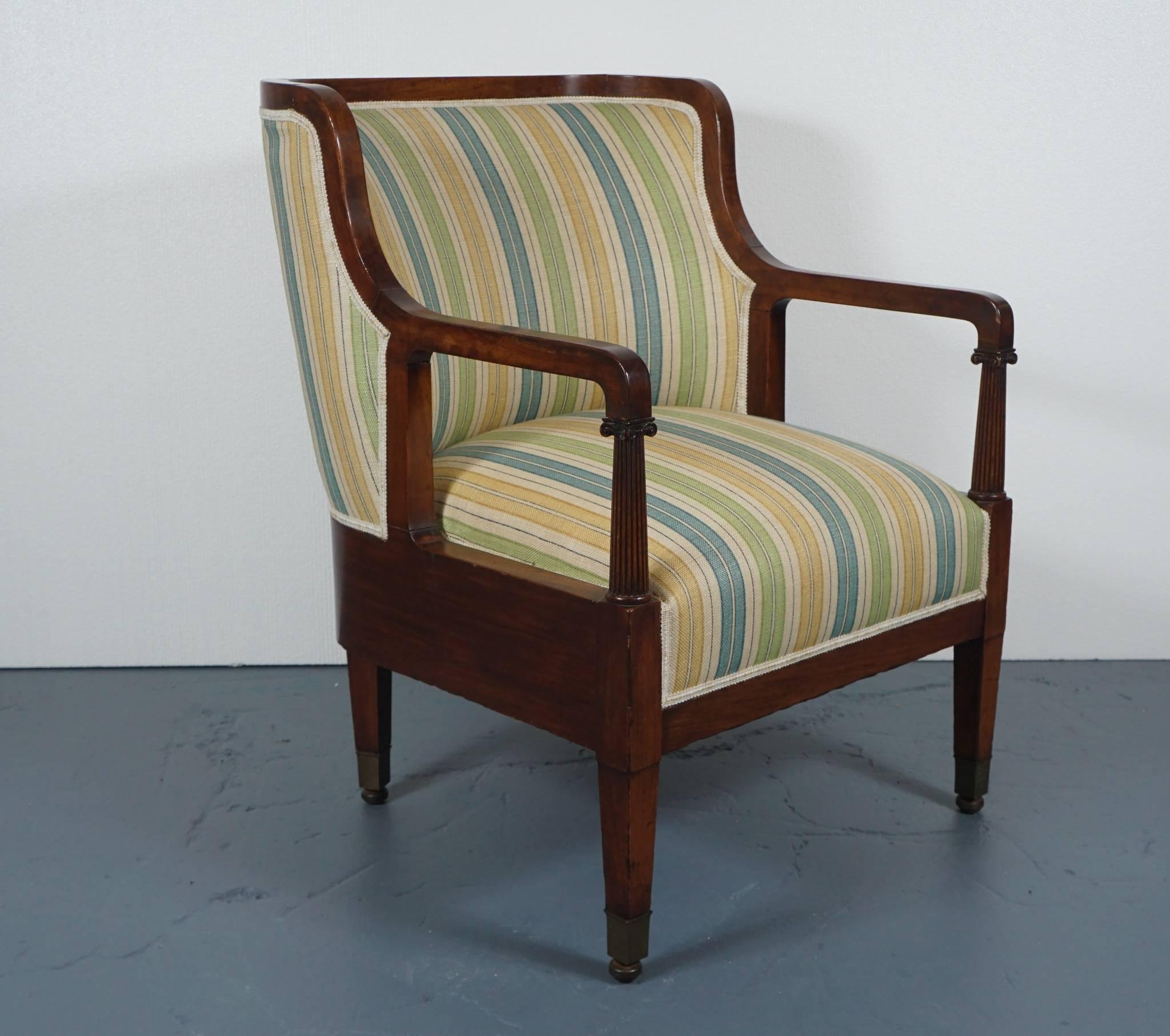 English Empire Mahogany Chair in Striped Fabric For Sale