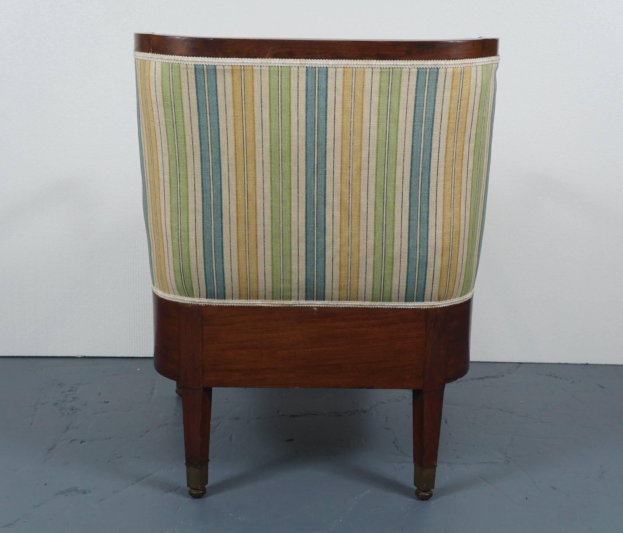 Late 19th Century Empire Mahogany Chair in Striped Fabric For Sale