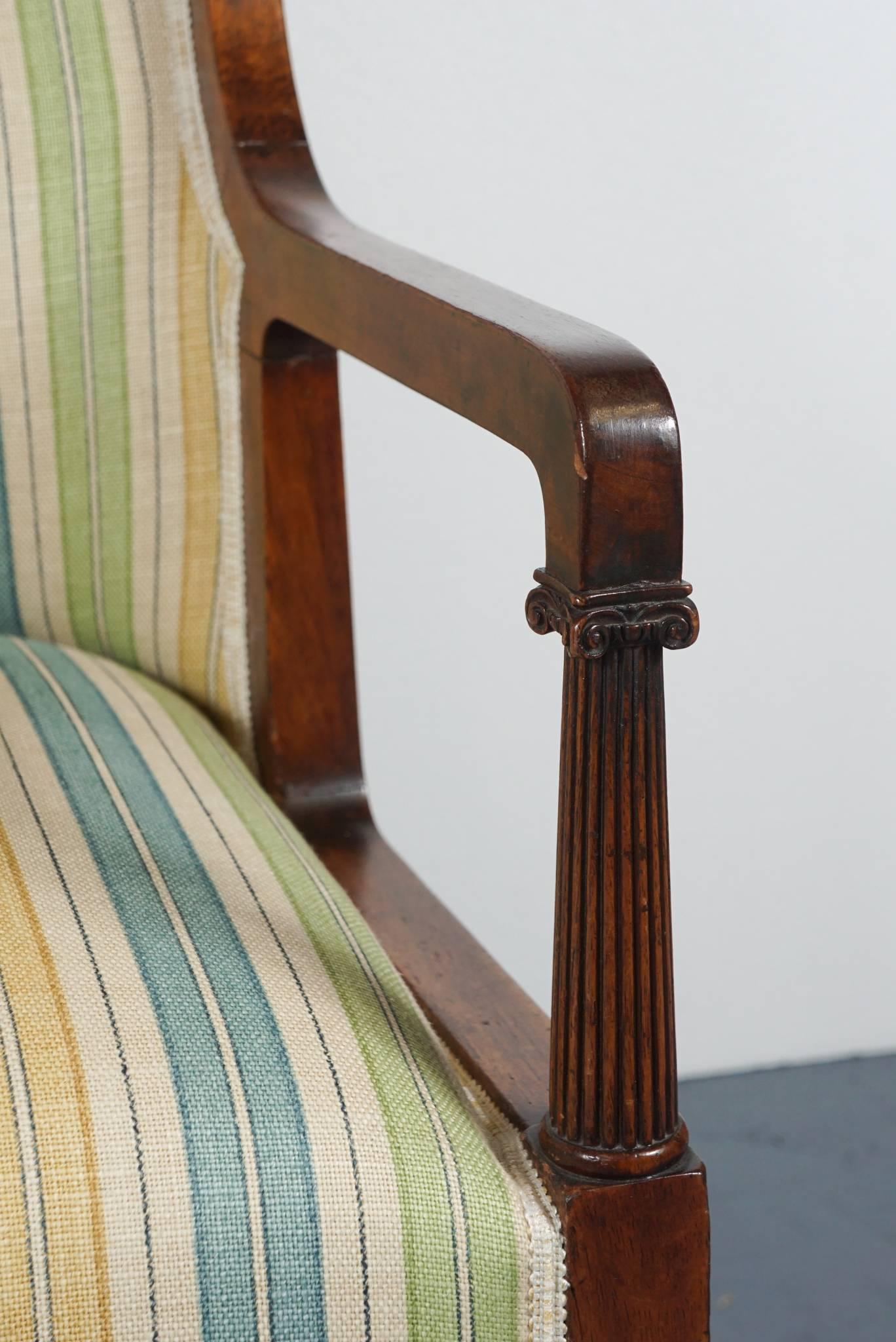 Empire Mahogany Chair in Striped Fabric For Sale 2