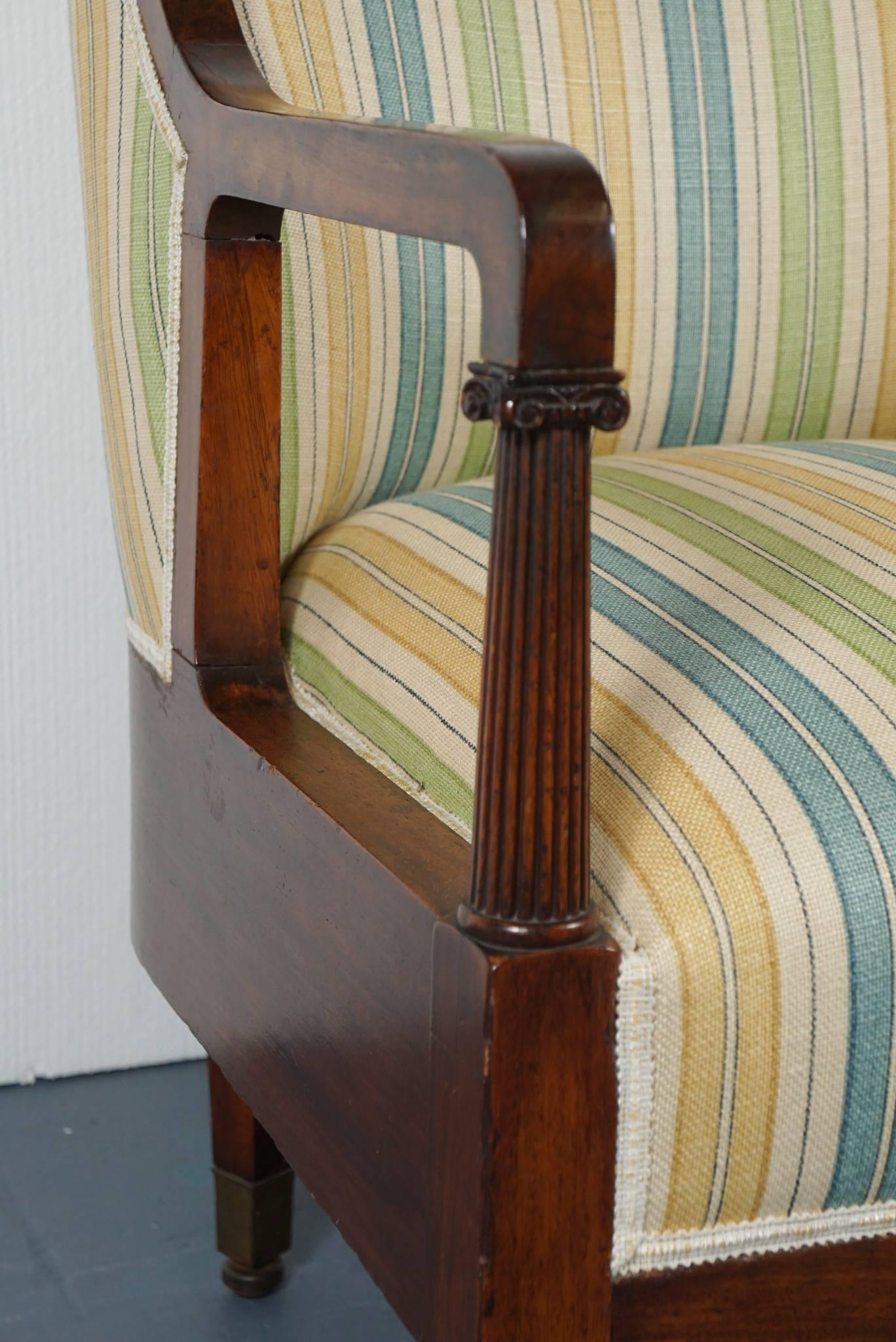 Empire Mahogany Chair in Striped Fabric For Sale 3