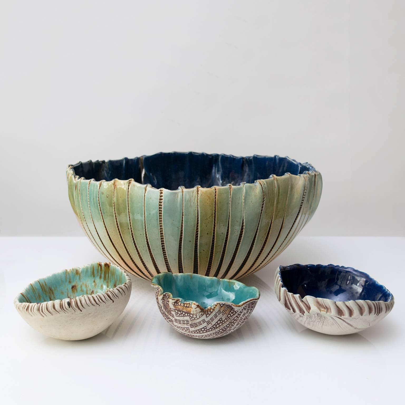 Ceramic Three Scandinavian Modern Hand Built and Glazed Bowls by Artist Bengt Berglund