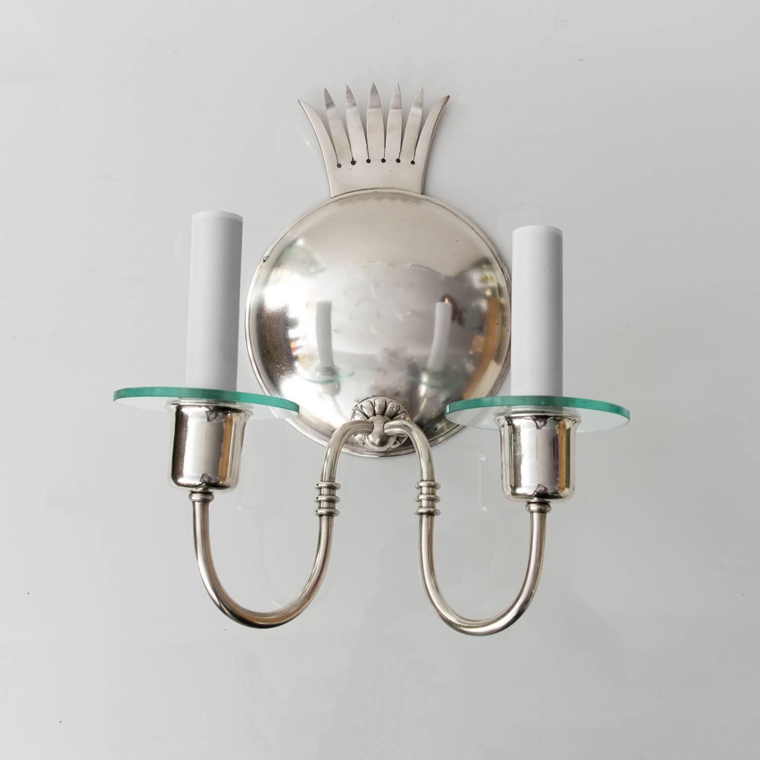 Silvered Pair of Scandinavian Modern Silver Plate Sconces by Elis Bergh for C.G. Hallberg