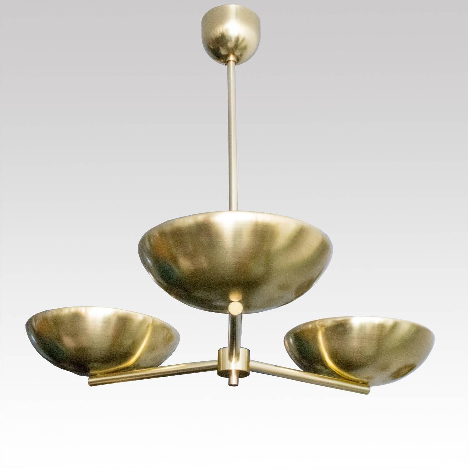 Scandinavian Modern Three-Arm Polished Brass Pendant In Excellent Condition In New York, NY