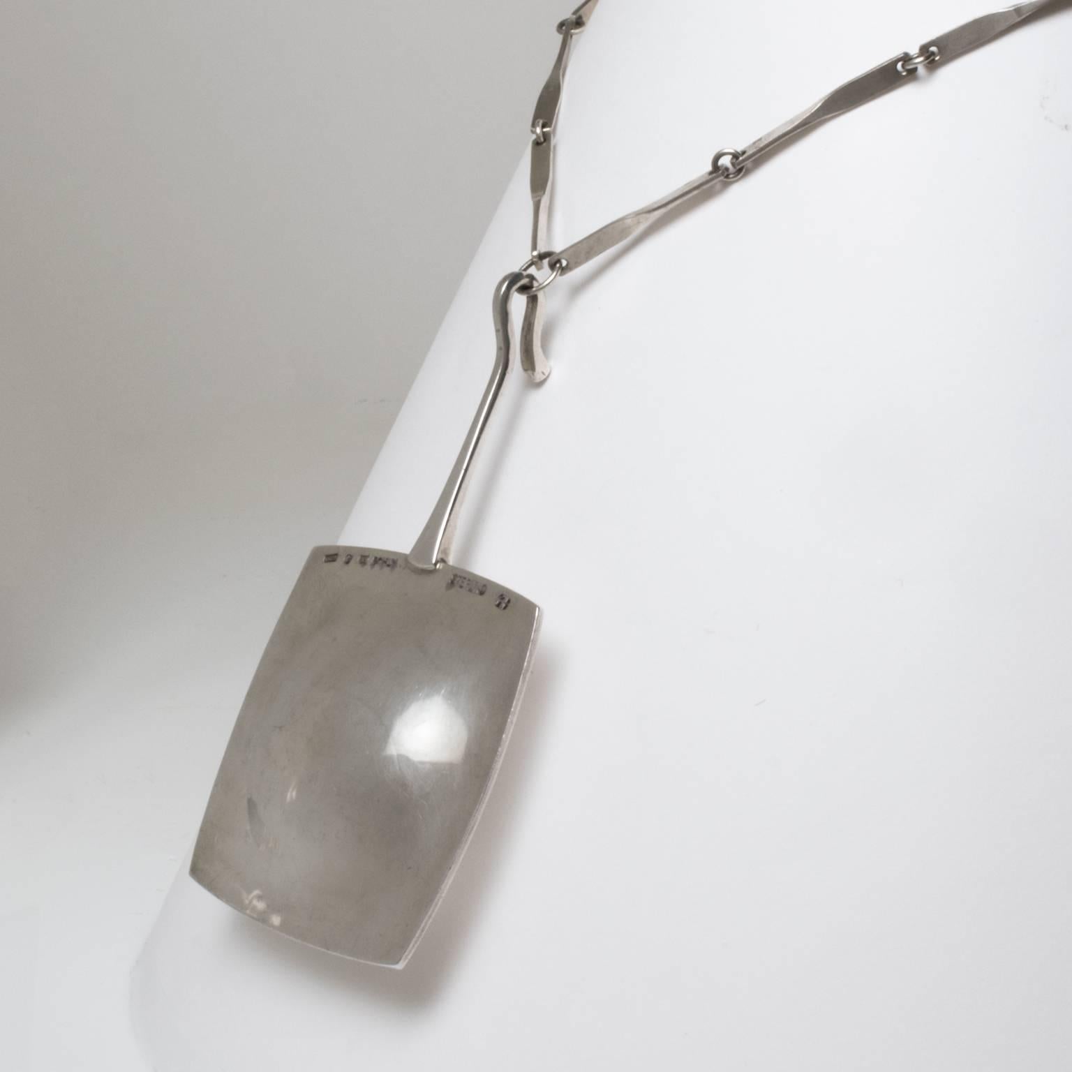 Gold Scandinavian Modern Sterling Silver Pendant with Chain by Ove Bohlin, 1972 For Sale