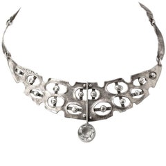 Scandinavian Modern Sterling Silver Necklace with Rock Crystal, Issac Cohen