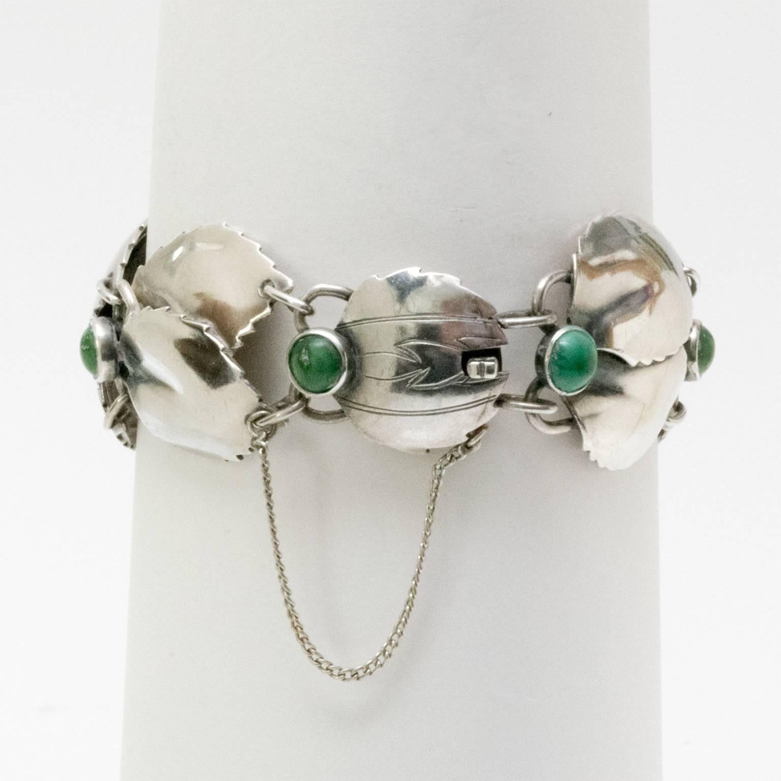 20th Century Scandinavian Modern Silver & Malachite Bracelet, Gertrud Engel, A. Michelsen 1950 For Sale