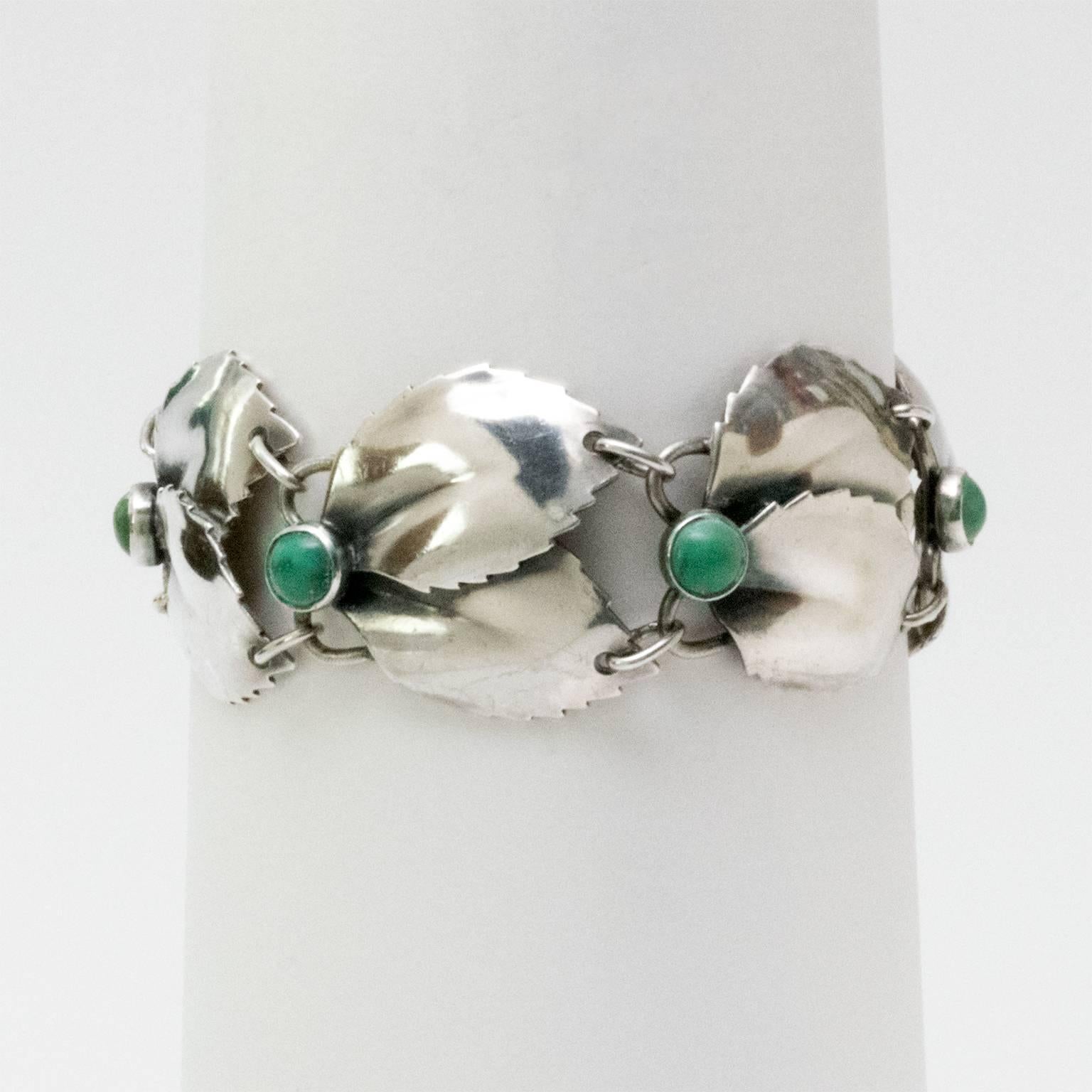 Scandinavian Modern Silver & Malachite Bracelet, Gertrud Engel, A. Michelsen 1950 In Excellent Condition For Sale In New York, NY