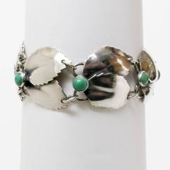 Bracciale moderno scandinavo in argento e malachite, Gertrud Engel, A. Michelsen 1950