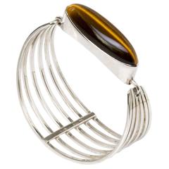 Scandinavian Modern Silver Bracelet with Tigers Eye Stone by Noblelle, Denmark 5