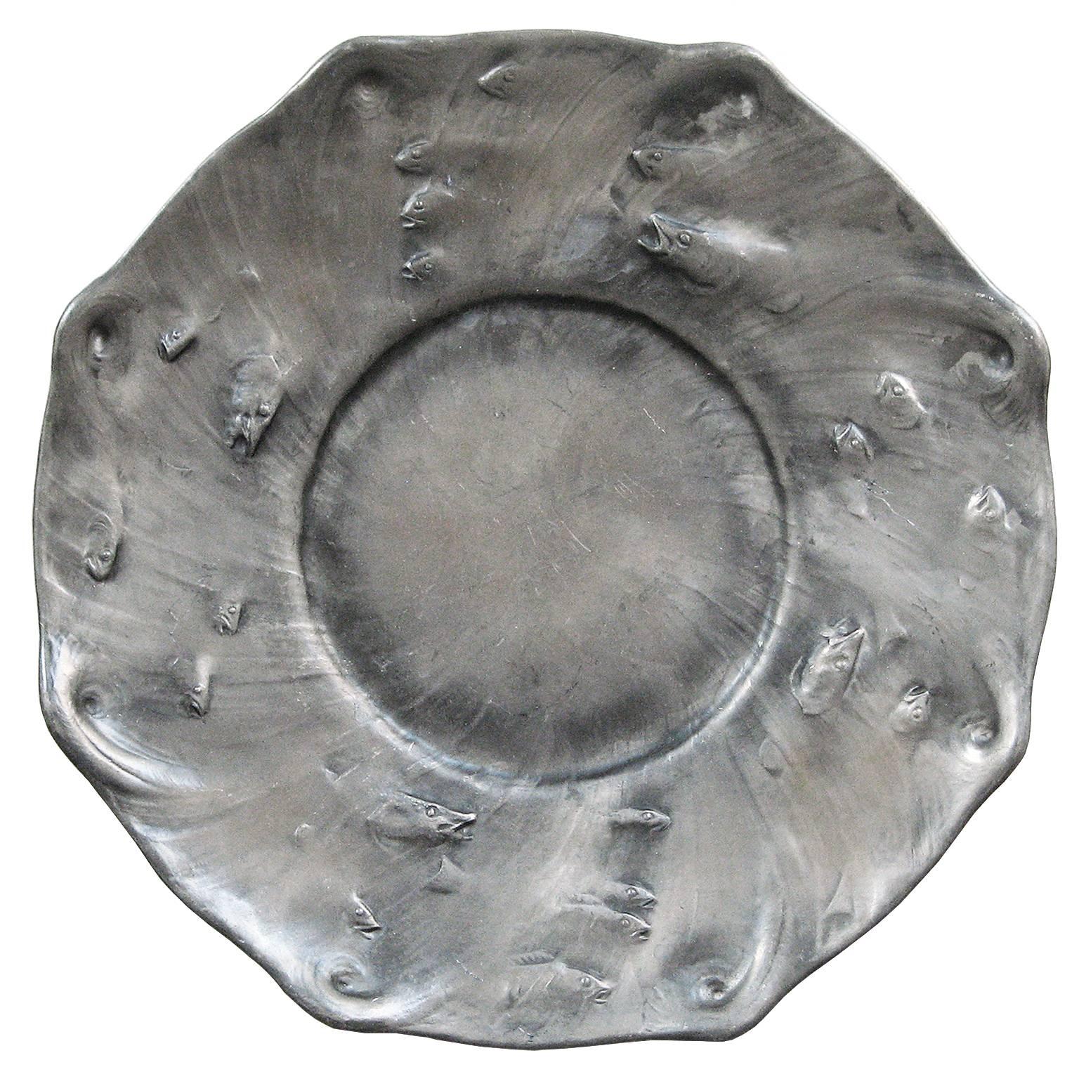 Swedish Art Nouveau Pewter Charger by Olof Ahlberg, for Schreuder & Olsson For Sale