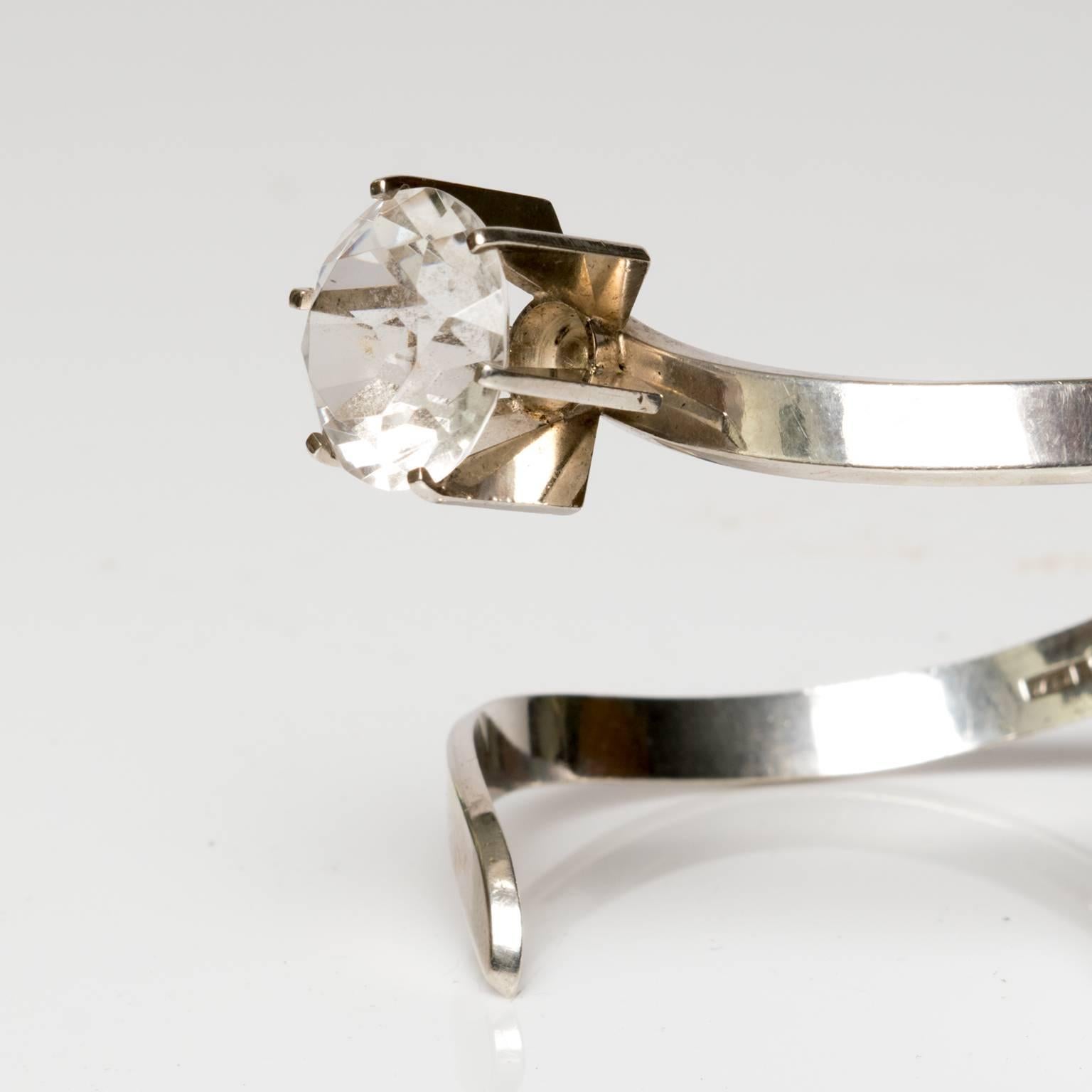 20th Century Scandinavian Modern Silver and Rock Crystal Bracelet, Waldemar Jonsson, 1969 For Sale
