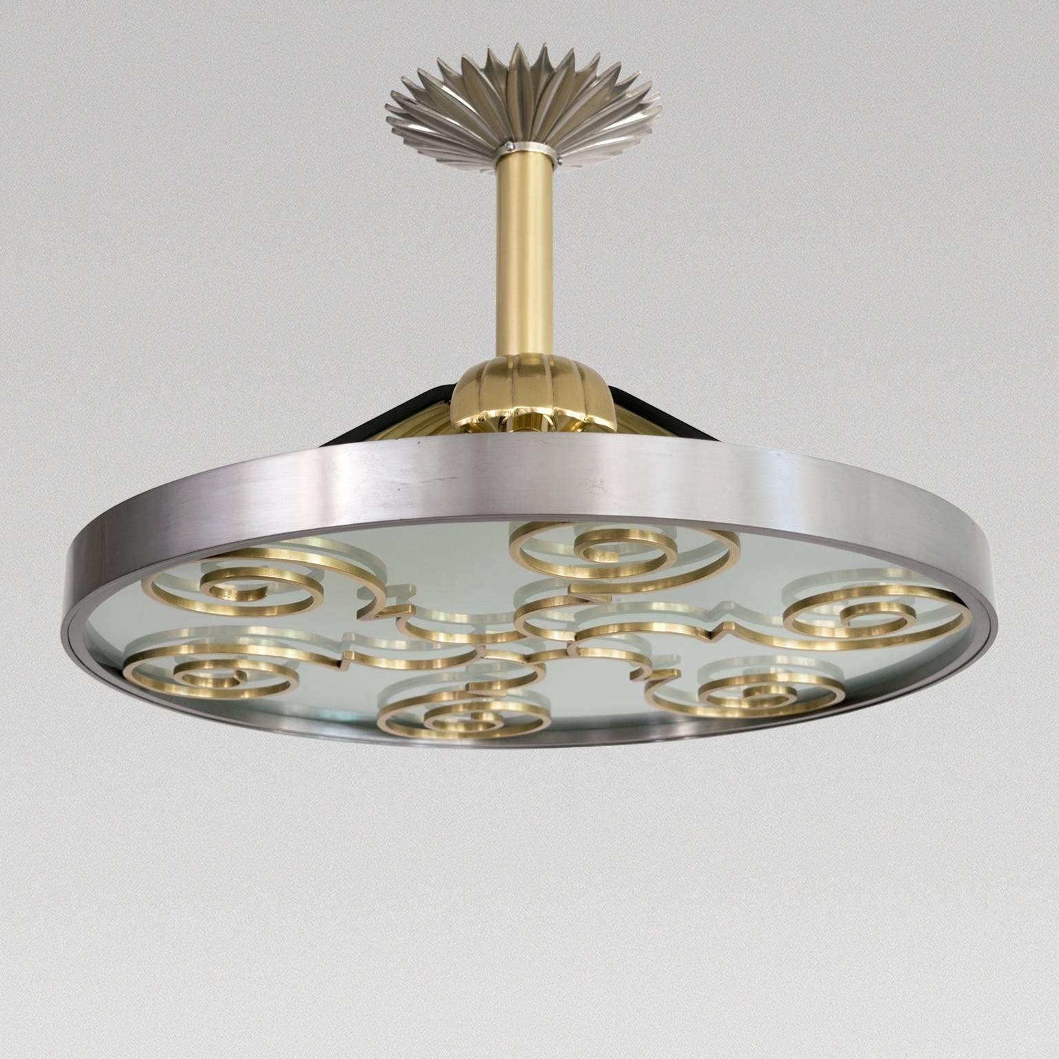 Scandinavian Modern Lars Holmström Arvika Steel Brass Pendant Fixture In Excellent Condition In New York, NY