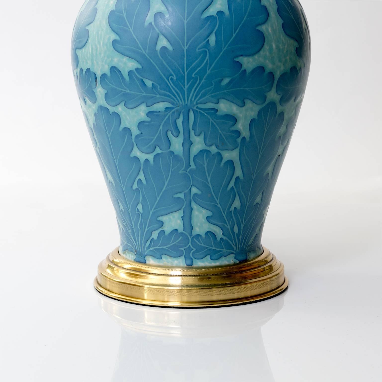 20th Century Scandinavian Modern Josef Ekberg Art Deco Ceramic Lamp with Oak Leaf Motif For Sale