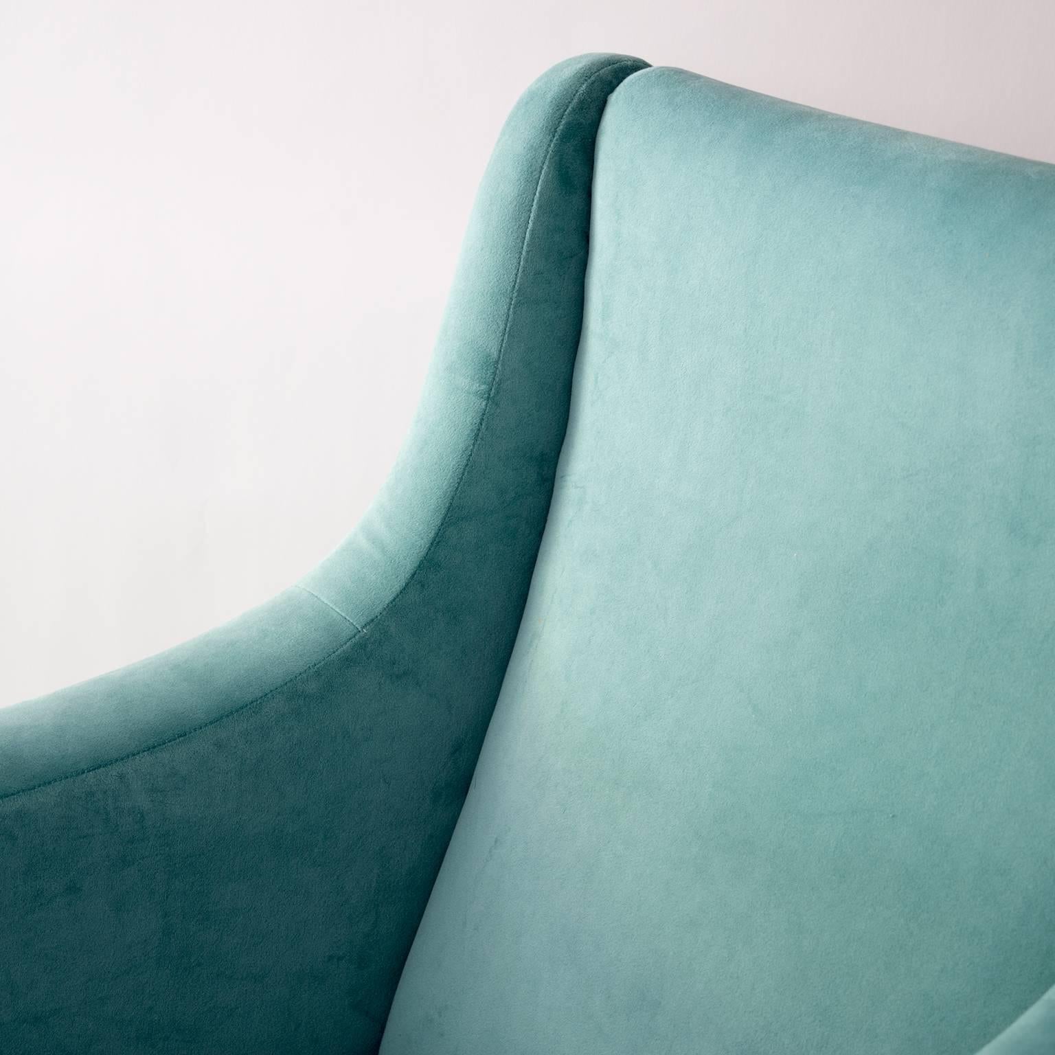 Mid-Century Modern Italian Midcentury Modern Lenzi Upholstered Lounge Chair with Brass Legs