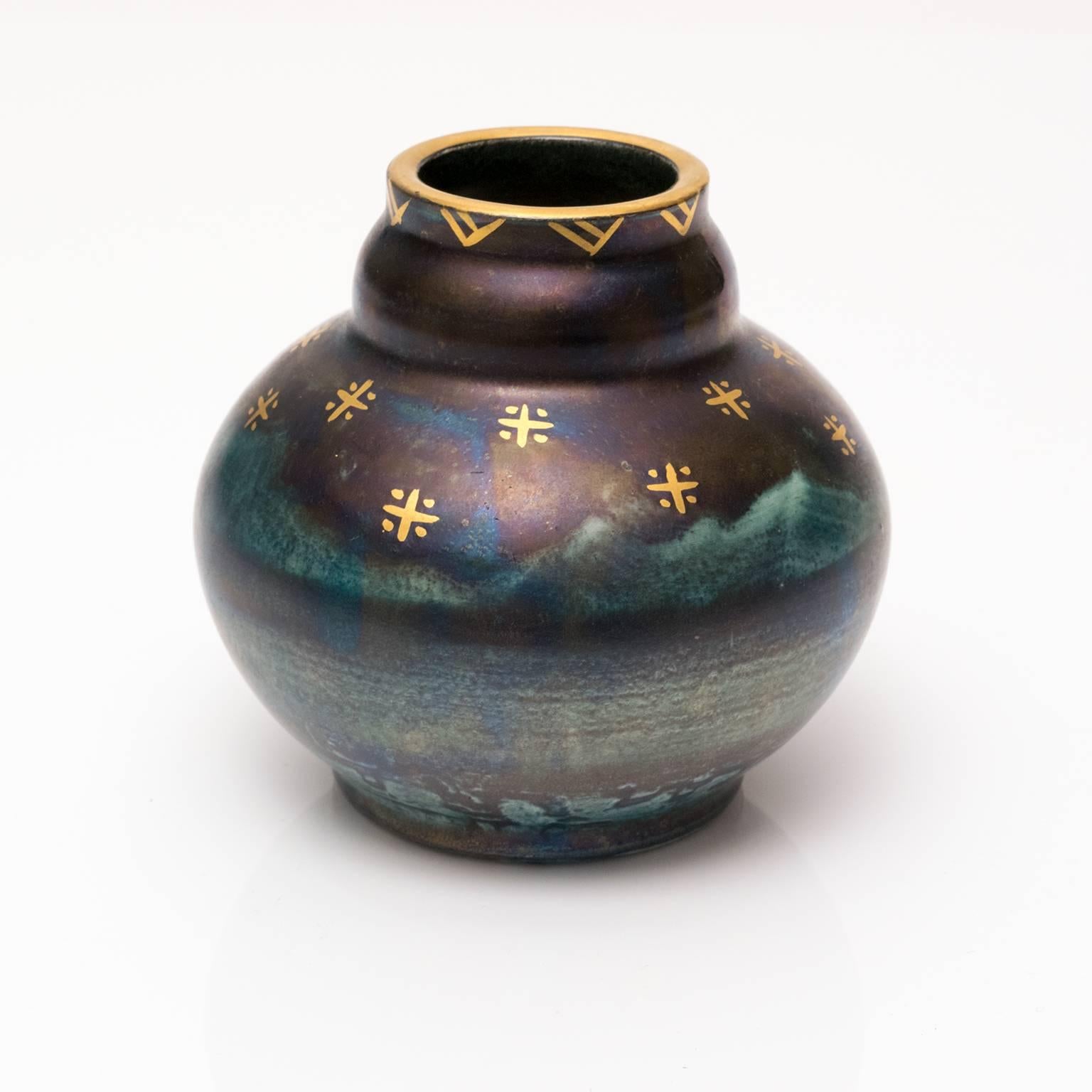 Scandinavian Modern, Art Deco Blue Luster Vase by Josef Ekberg, 1928 In Excellent Condition In New York, NY