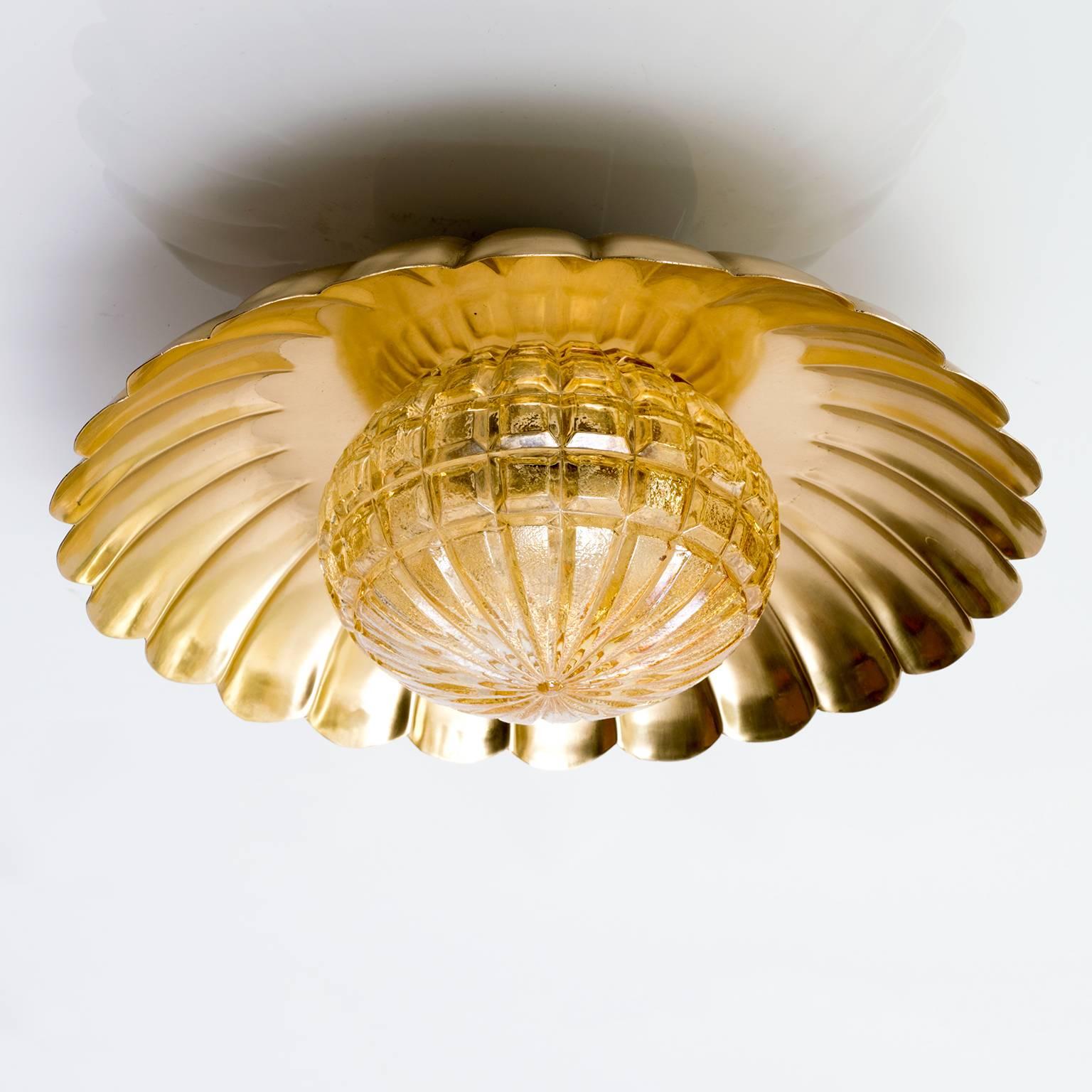 Scandinavian Modern Hans-Agne Jakobsson Polished Brass Flush Mount  In Excellent Condition In New York, NY