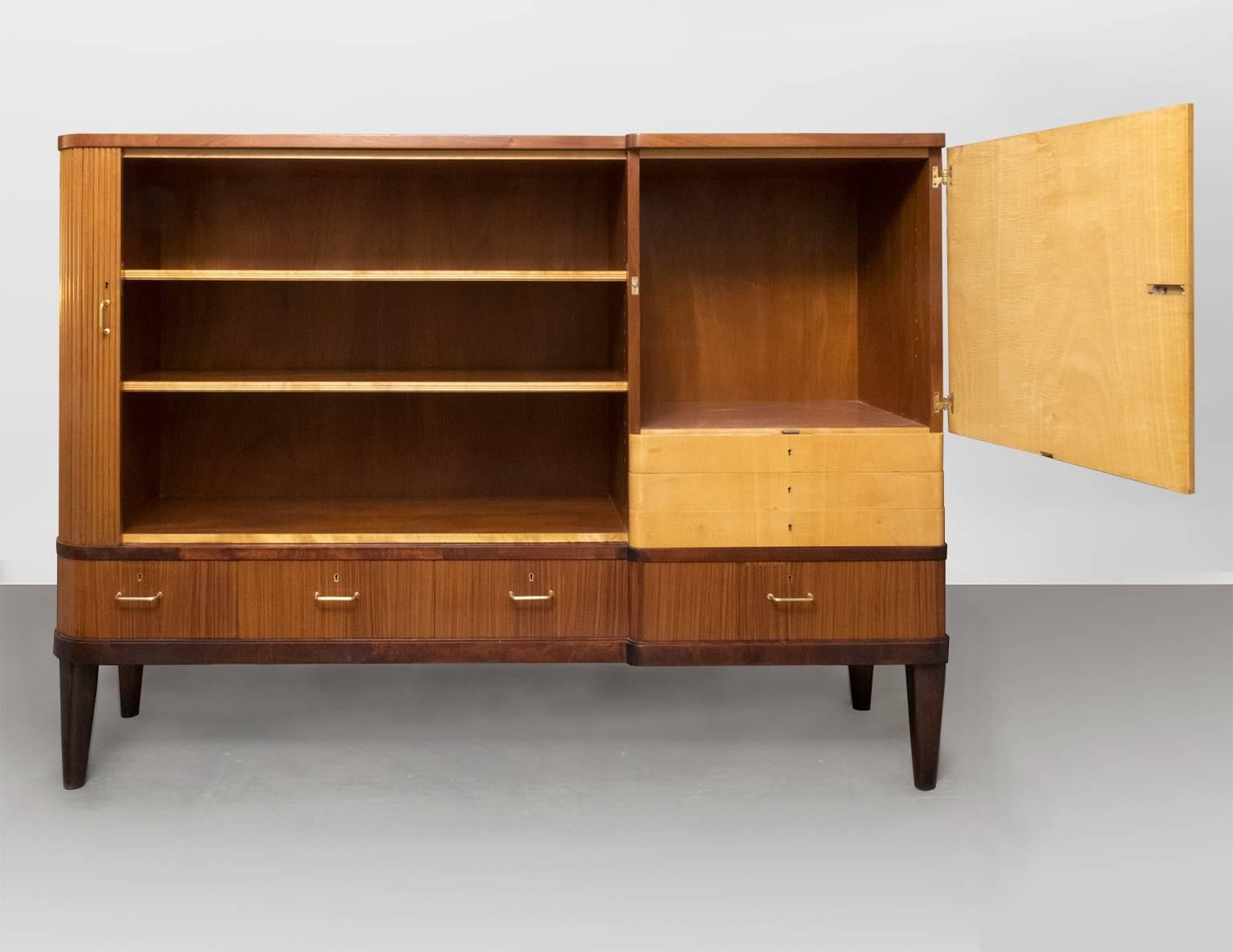 20th Century Scandinavian Modern Erik Chambert Cabinet with Tambour Door and Marquetry