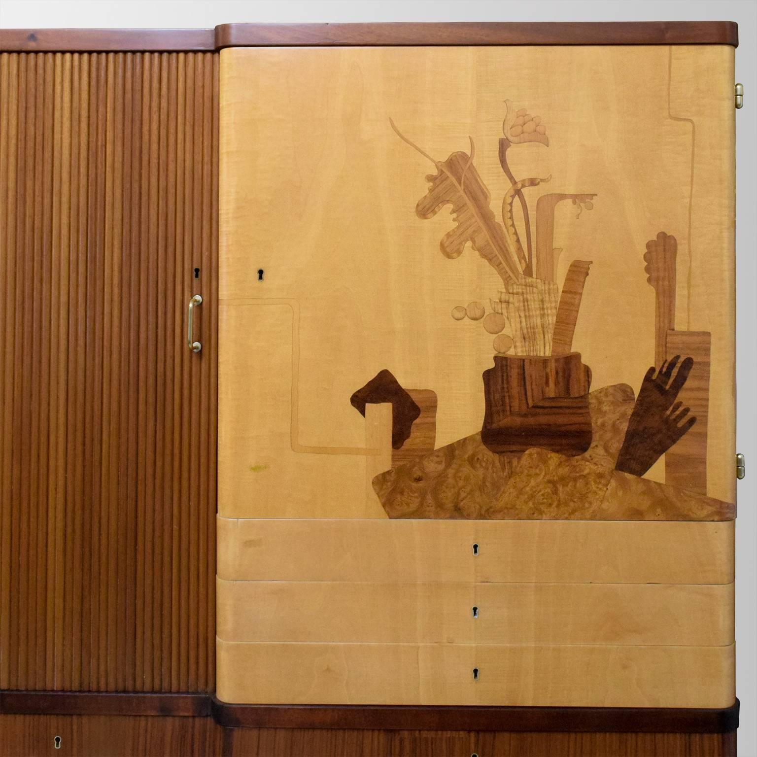 Scandinavian Modern Erik Chambert Cabinet with Tambour Door and Marquetry 1