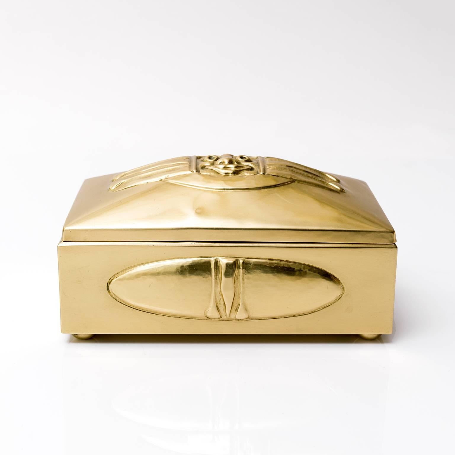 Hand-Crafted Scandinavian Modern, Art Nouveau, Jugend polished  Brass Box with face 