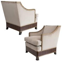 Elegant Pair of Swedish Art Deco Armchairs in Solid Elm and Rosewood Veneer 9