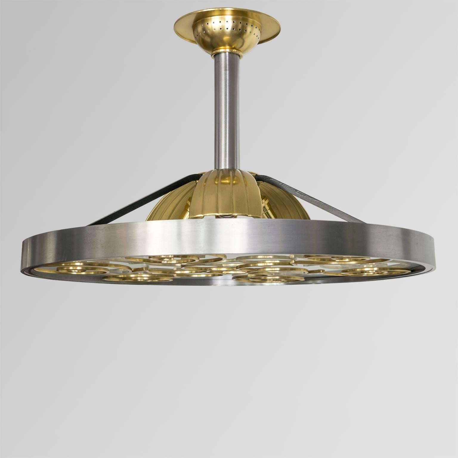 Lars Holmstrom Scandinavian Modern Steel and Brass Pendant Fixture, Arvika In Excellent Condition In New York, NY