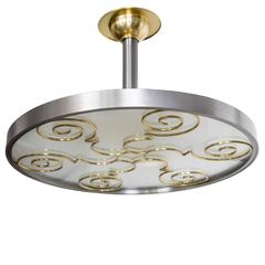 Lars Holmstrom Scandinavian Modern Steel and Brass Pendant Fixture, Arvika