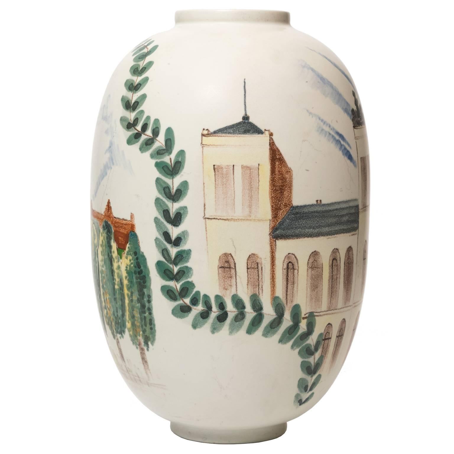  Oskar Dahl Scandinavian Modern Hand Painted Studio Vase for Rörstrand For Sale