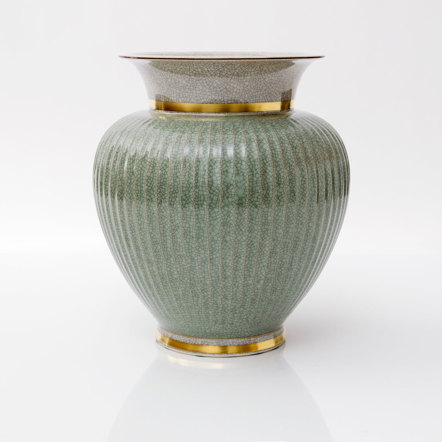 Scandinavian Modern Royal Copenhagen Green "Crackle" Glaze Vase with Gold  at 1stDibs