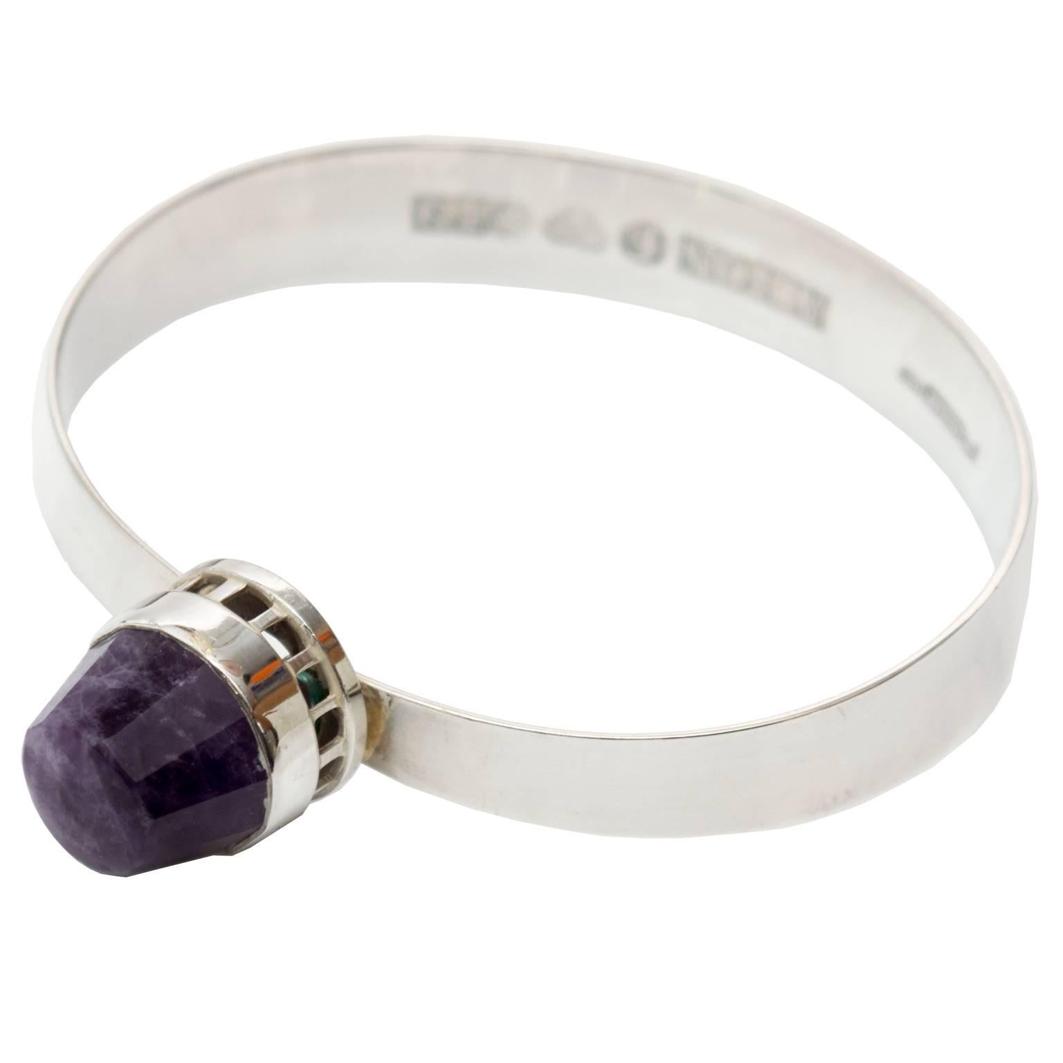 Scandinavian Modern, Pege, Alton Sterling Silver Bracelet with Purple Stone For Sale