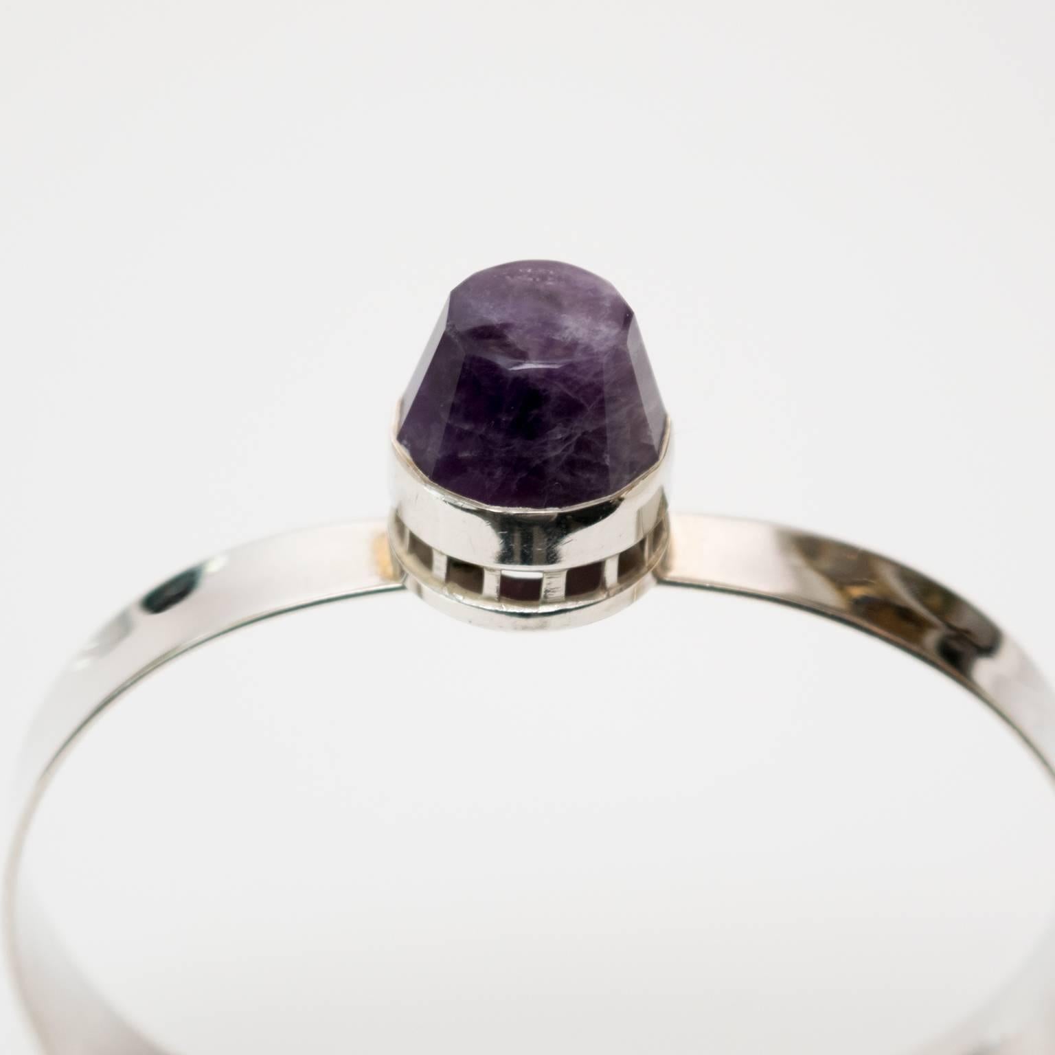 Polished Scandinavian Modern, Pege, Alton Sterling Silver Bracelet with Purple Stone For Sale