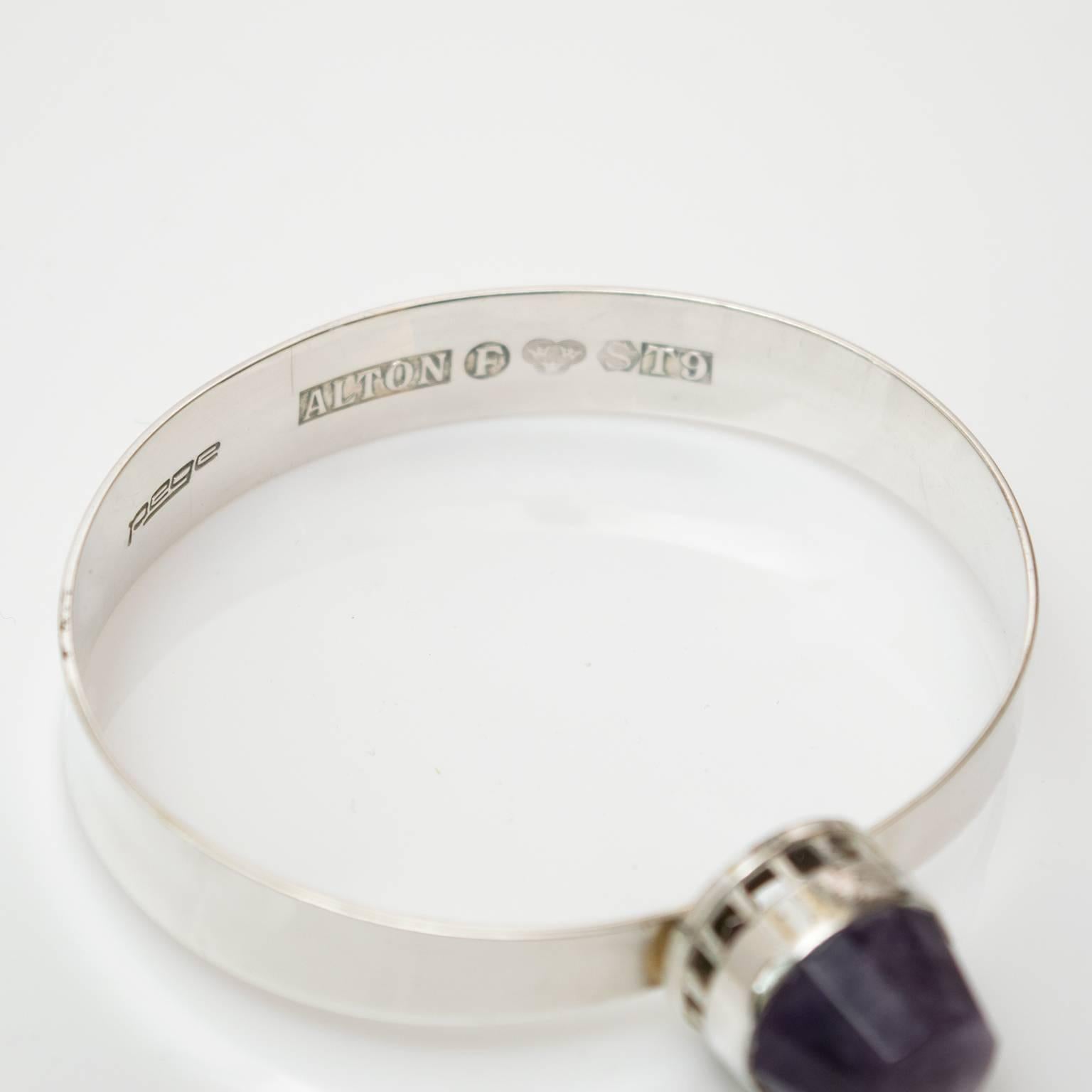20th Century Scandinavian Modern, Pege, Alton Sterling Silver Bracelet with Purple Stone For Sale