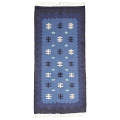 Scandinavian Modern, Swedish Wool Flat-Weave Rug in Blues, Rollakan