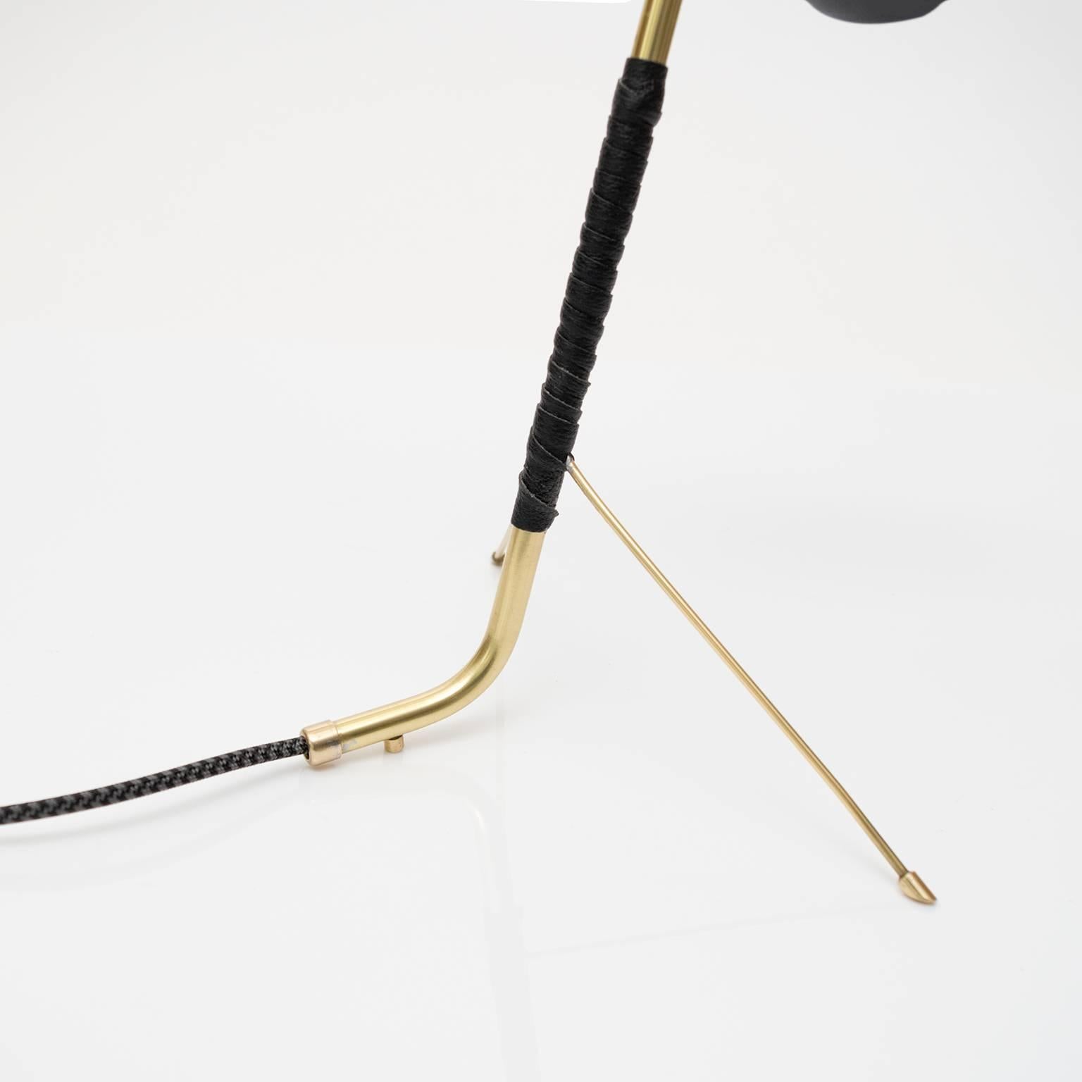 20th Century Scandinavian Modern Brass and Leather Tripod Desk Lamp