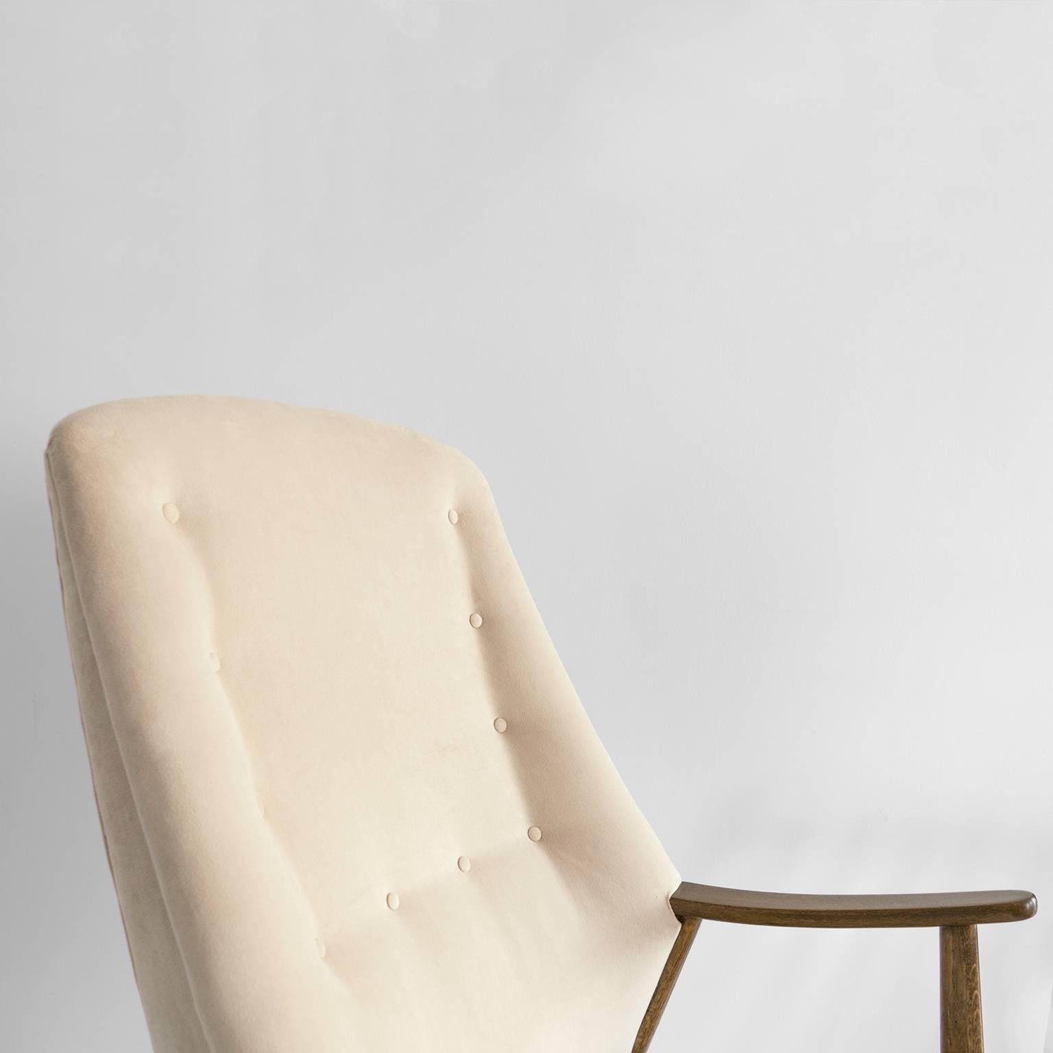 Upholstery Scandinavian Modern Pair of High Back Teak Armchairs from Denmark