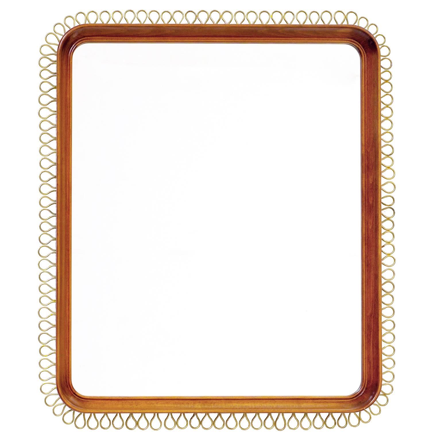 20th Century Scandinavian Modern Mahogany Mirror with Polished Brass Trim