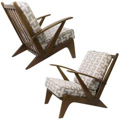 Scandinavian Modern Pair of Sleek Wedge Shaped Armchairs 10