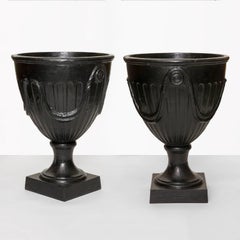 Large Pair of Swedish Art Deco Pair of Cast Iron Urns