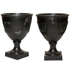 Large Pair of Swedish Art Deco Pair of Cast Iron Urns