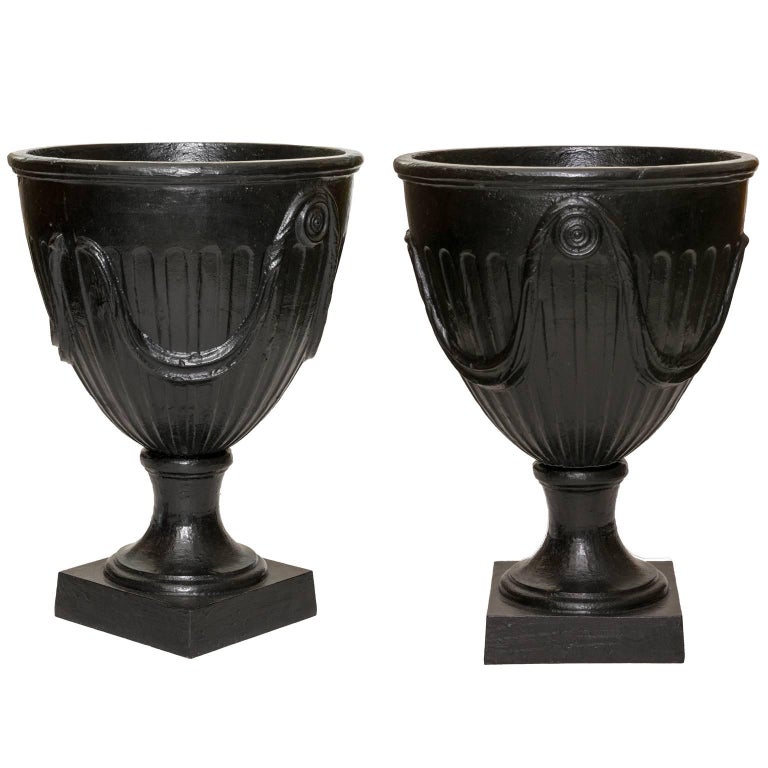 Large pair of Swedish Art Deco cast-iron urns, 1940–50