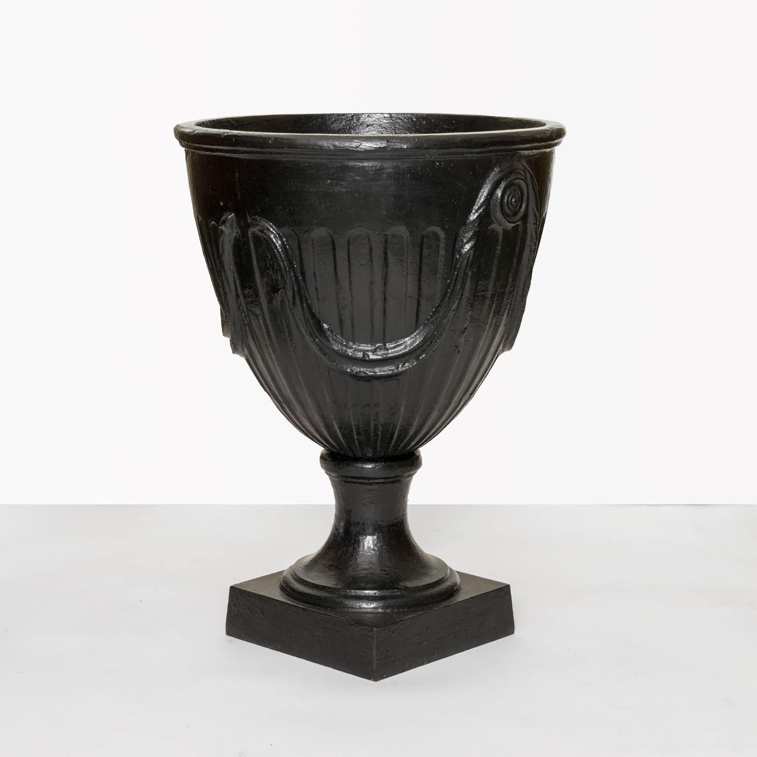 Scandinavian Large Pair of Swedish Art Deco Pair of Cast Iron Urns