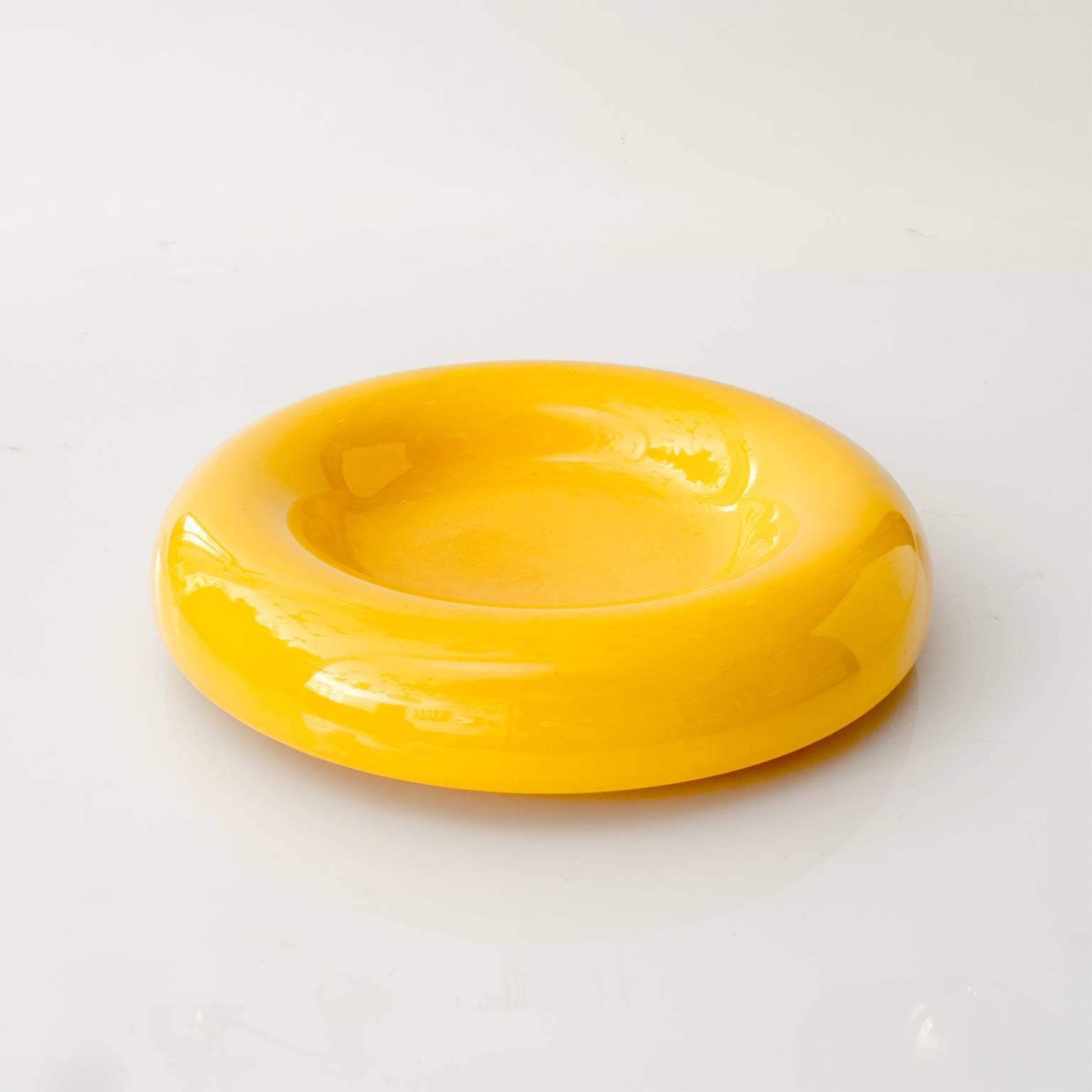 Glazed Sciart Italian Mid-Century Modern Vibrant Yellow Ceramic Bowl