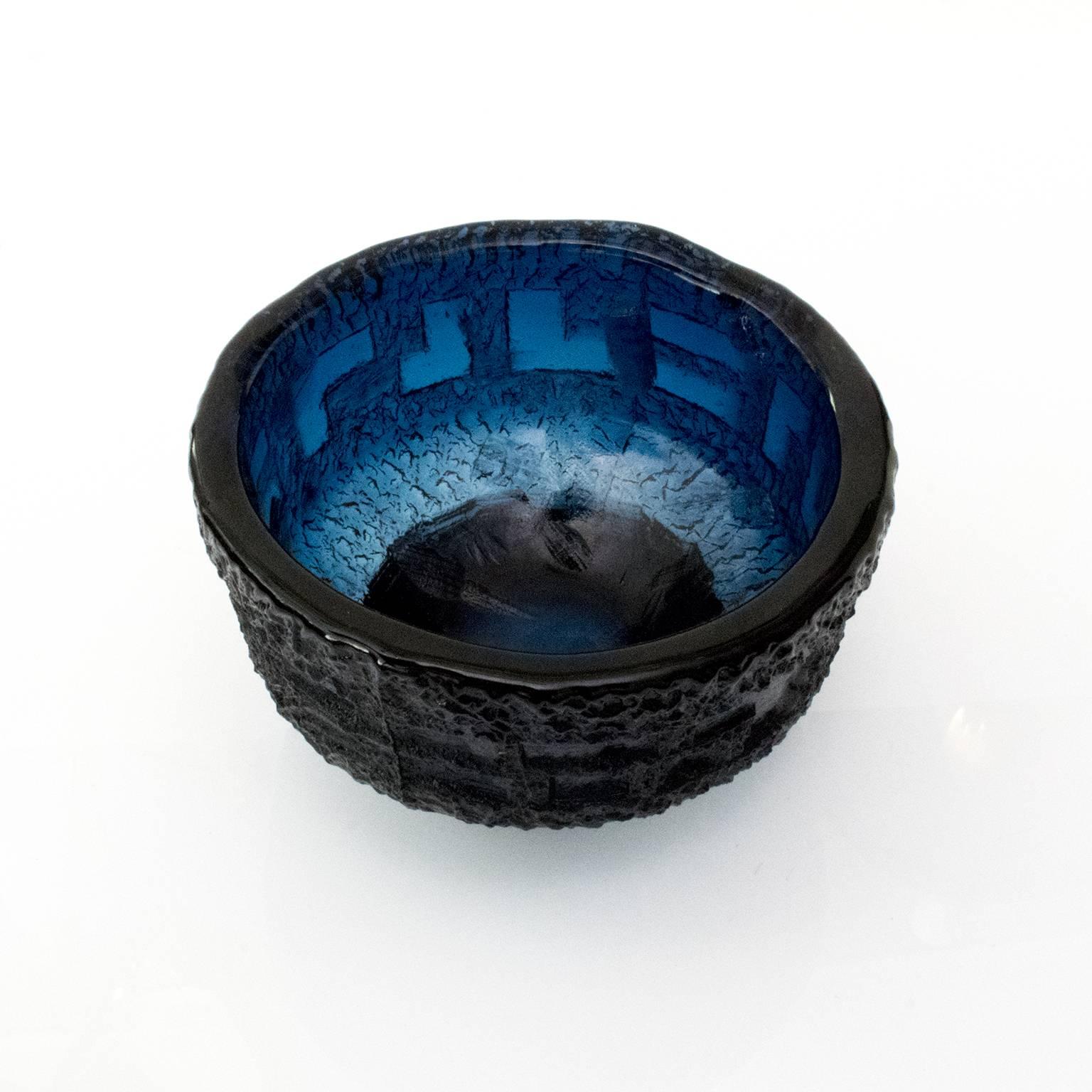 Cast Gote Augustsson Blue Bowl for Ruda, Sweden