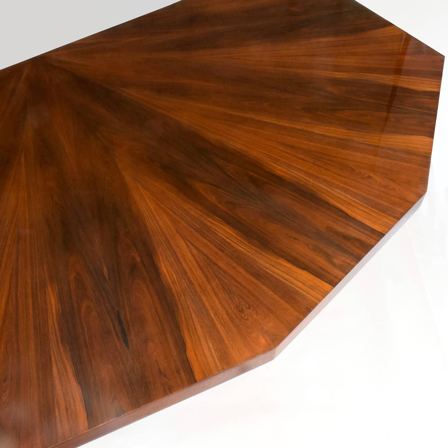 20th Century Scandinavian Modern Rosewood Dining Table with Nine Angled Sides on Chrome Legs 