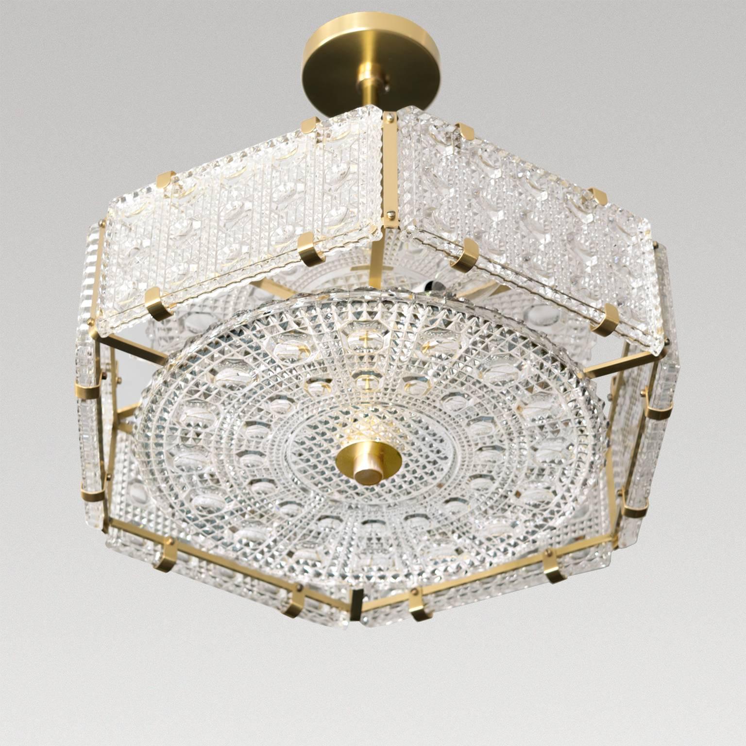 Czech Kamenicky Senov Mid-Century Modern Hexagonal Shaped Polished Crystal Pendant For Sale
