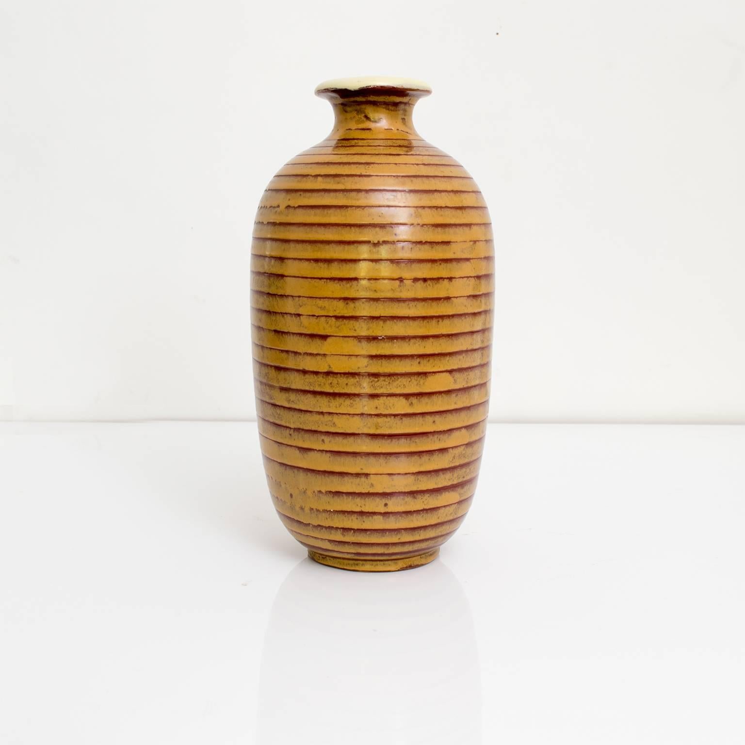 Scandinavian Modern Swedish Art Deco Ceramic Vase with Horizontal Lines Made by Anna-Lisa Thomson