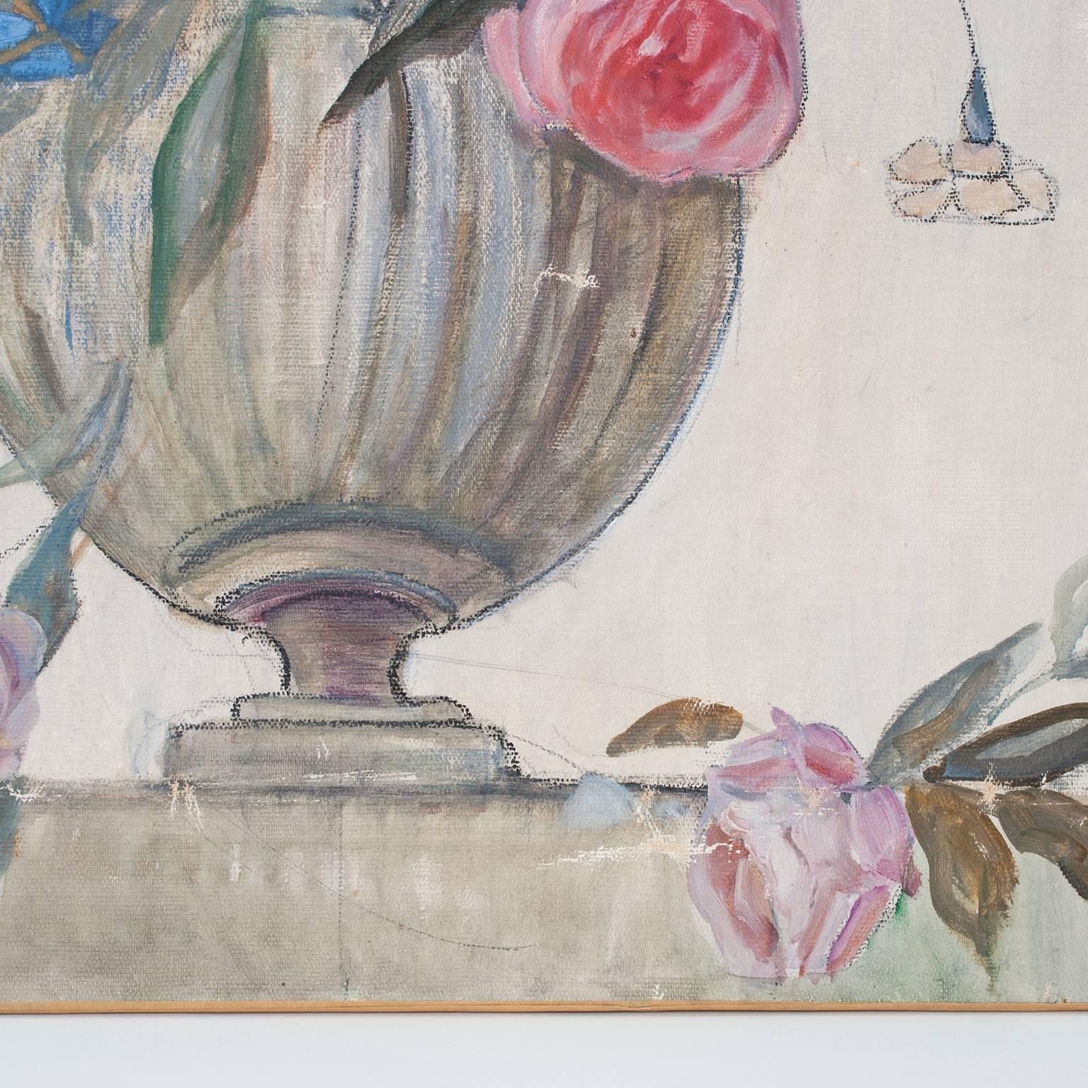 Scandinavian Swedish Art Deco Painting by Helene Herslow Flowers in an Urn (a)