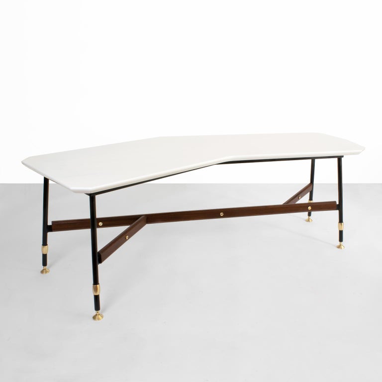 Mid Century Modern Italian White Marble And Teak Coffee Table For Polished Mid Century Modern Italian White Marble And Teak Coffee Table For
