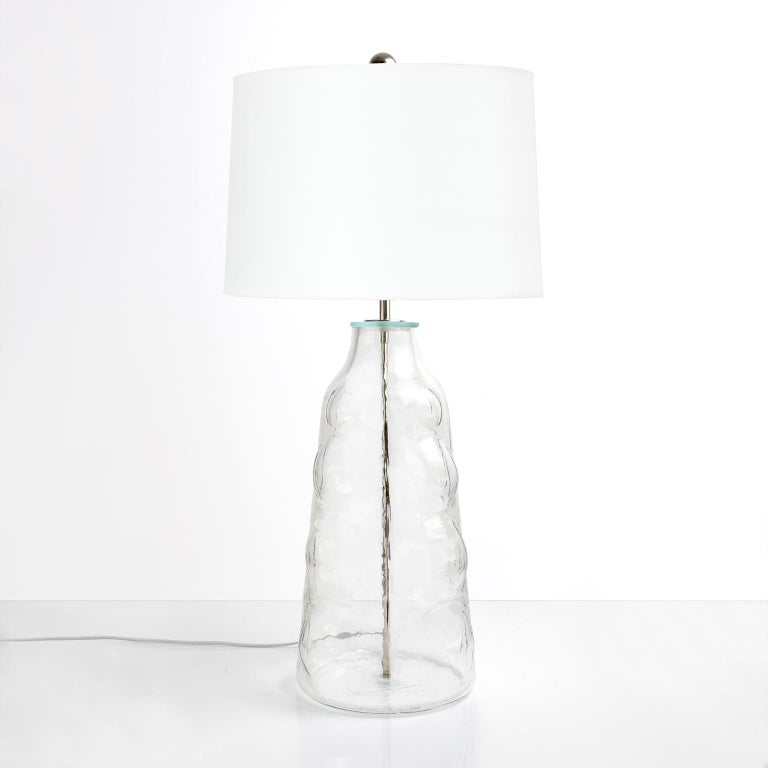 Large Scale Scandinavian Modern Clear Glass Lamp By Flygsfors A Large Scale Scandinavian Modern Clear Glass Table Lamp With Raised Circular Design Newly