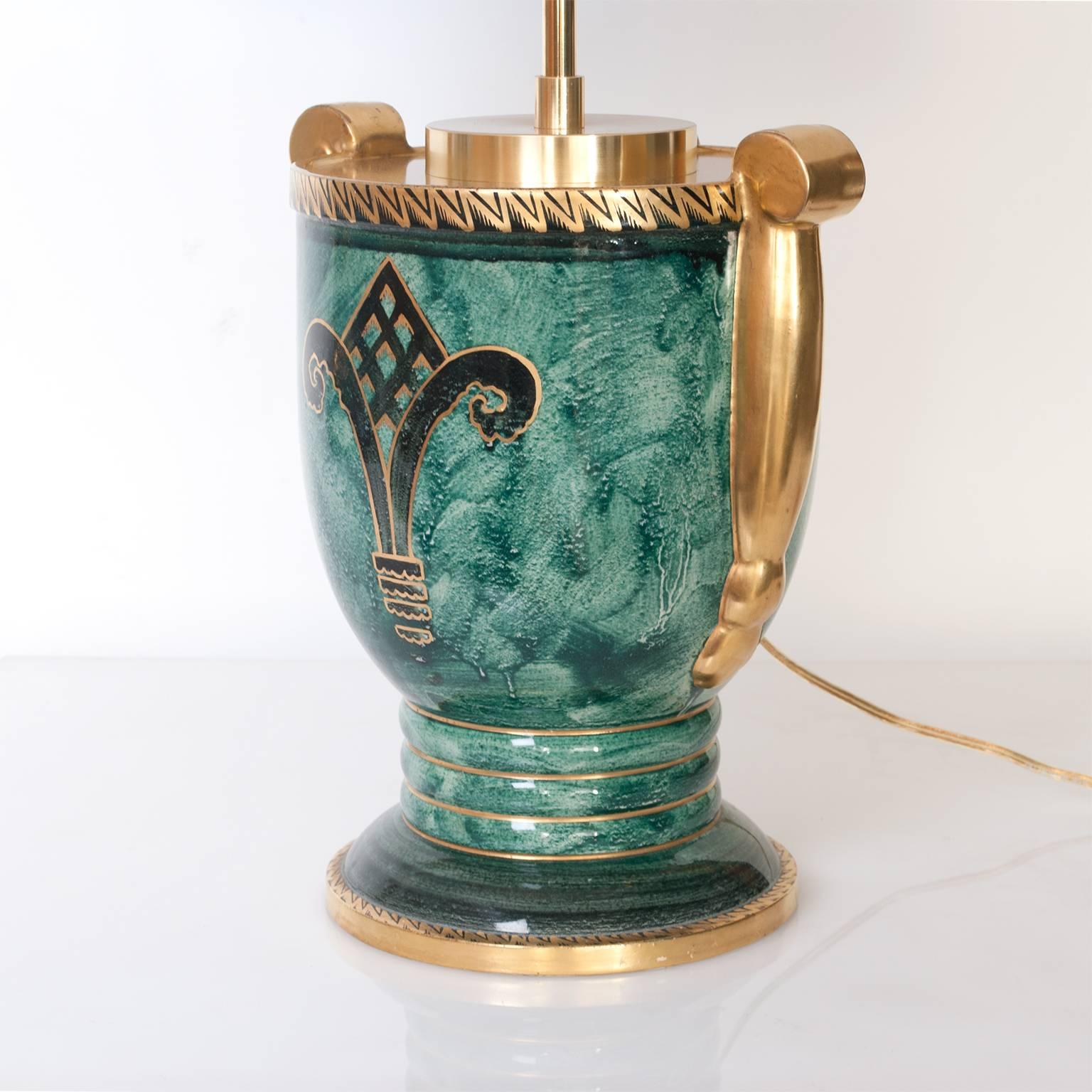 20th Century Scandinavian Modern Lamp in Luster Glaze and Hand-Decorated in Gold